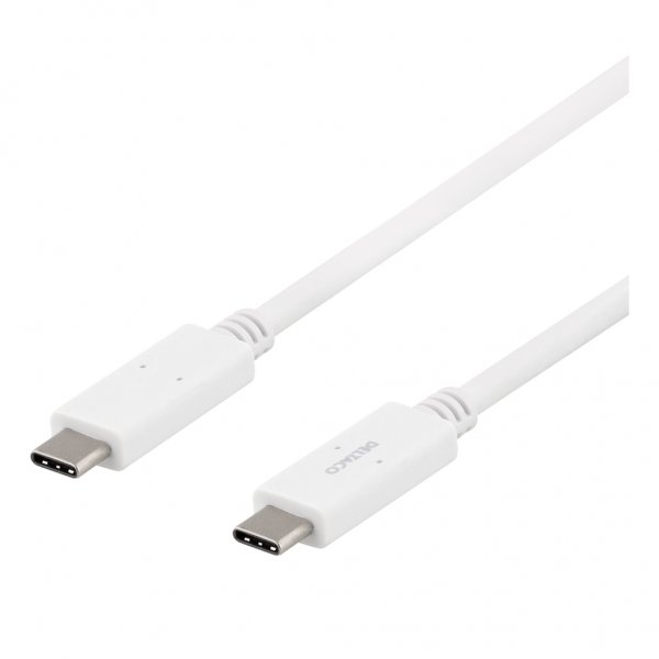 Deltaco Kaapeli USB-C–USB-C 1 metri Valkoinen