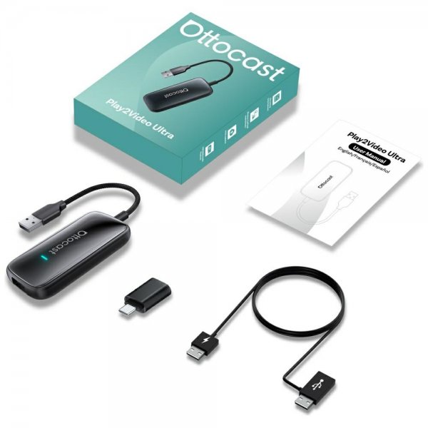 Ottocast Play2Video Ultra Langaton CarPlay/Android Auto-sovitin Kaikki yhdessä