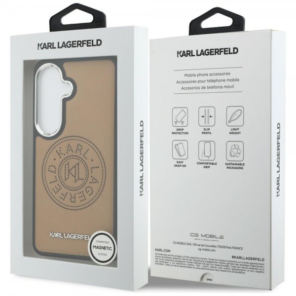 Karl Lagerfeld Samsung Galaxy S26 -kuori, rei'itetty logo, MagSafe, ruskea