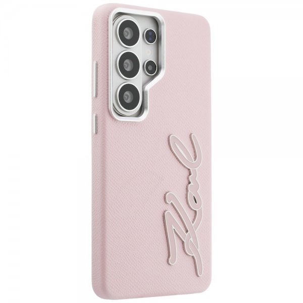 Karl Lagerfeld Samsung Galaxy S26 Ultra -kuori, metallilogo, rakeinen, vaaleanpunainen