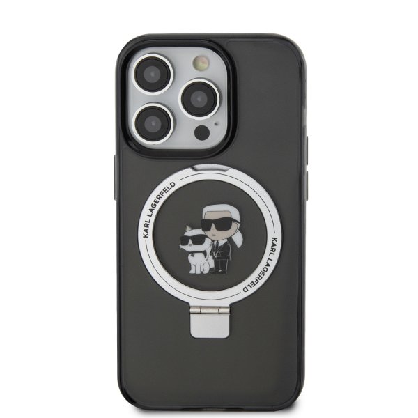 Karl Lagerfeld iPhone 15 -suojakuori sormipidikkeellä ja MagSafella, musta