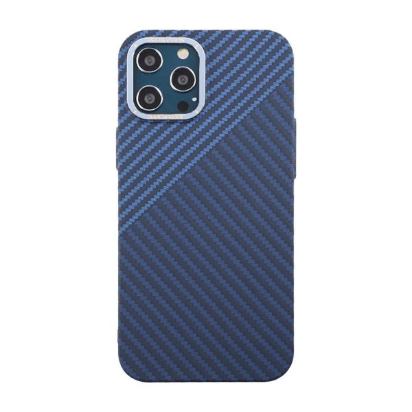 iPhone 12 Pro Max Kuori Hiilikuitukuvio Sininen Harmaa