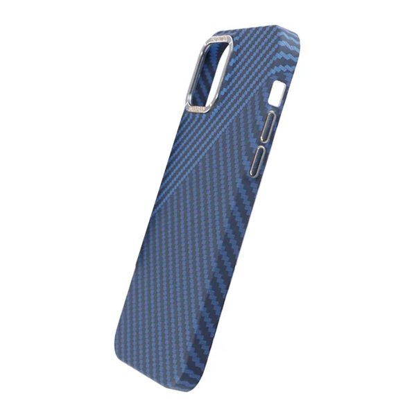 iPhone 12 Pro Max Kuori Hiilikuitukuvio Sininen Harmaa