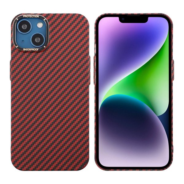 iPhone 13 Kuori Hiilikuitukuvio Punainen