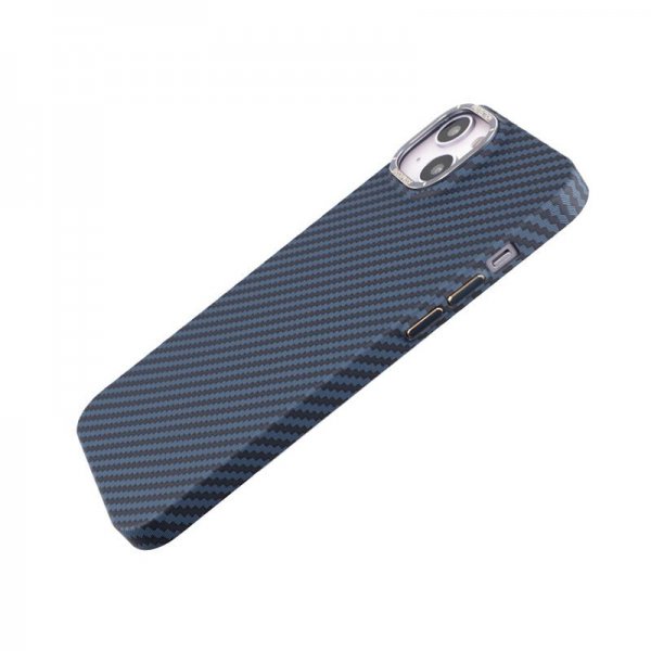 iPhone 14 Plus -kuoret hiilikuitukuvioinnilla, sininen