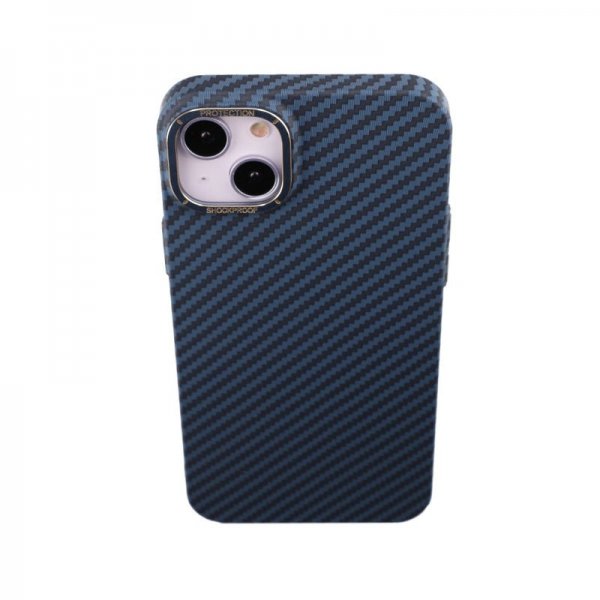 iPhone 14 Plus -kuoret hiilikuitukuvioinnilla, sininen