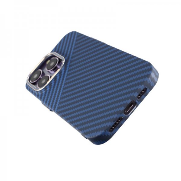 iPhone 14 Pro Kuori Hiilikuitukuvio Sininen Harmaa