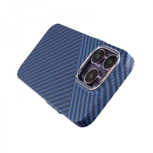 iPhone 14 Pro Kuori Hiilikuitukuvio Sininen Harmaa