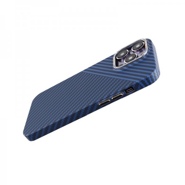 iPhone 14 Pro Max Suojakuori Hiilikuitukuvio Sininen Harmaa