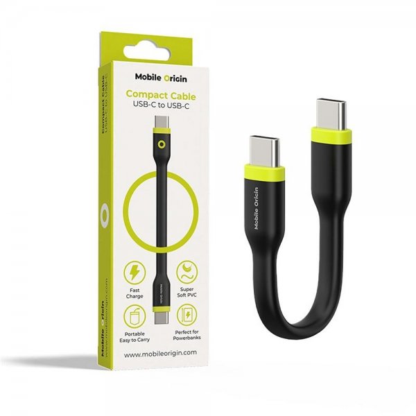 Mobile Origin Kompakti USB-C-kaapeli 10 cm Musta