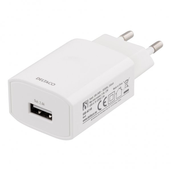 Deltaco Laturi 12W 1xUSB-A Valkoinen