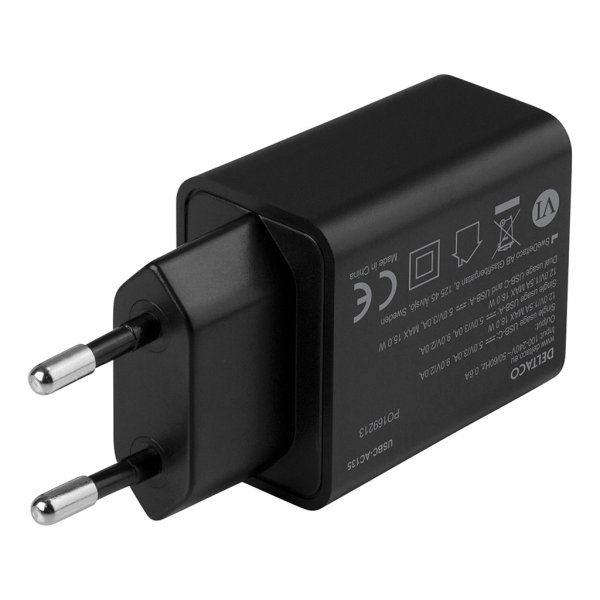 Deltaco Laturi 18W USB-C PD & USB-A Musta