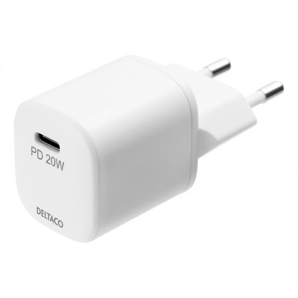 Deltaco laturi 20W USB-C PD Valkoinen