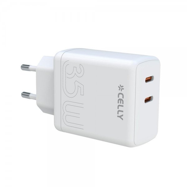 Celly-laturi 2xUSB-C 35W valkoinen