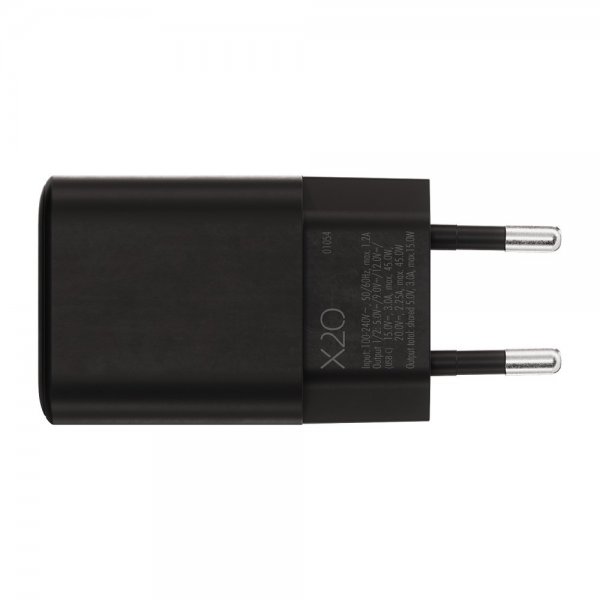 X2O-laturi 45W Kaksi USB-C/USB-C GaN Musta