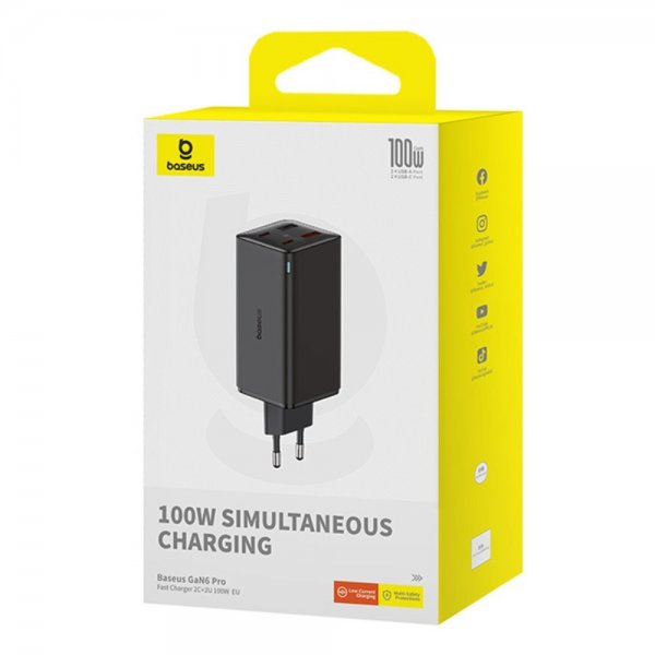 Baseus-laturi GaN6 Pro -pikalaturi 100 W musta (Cluster Black)