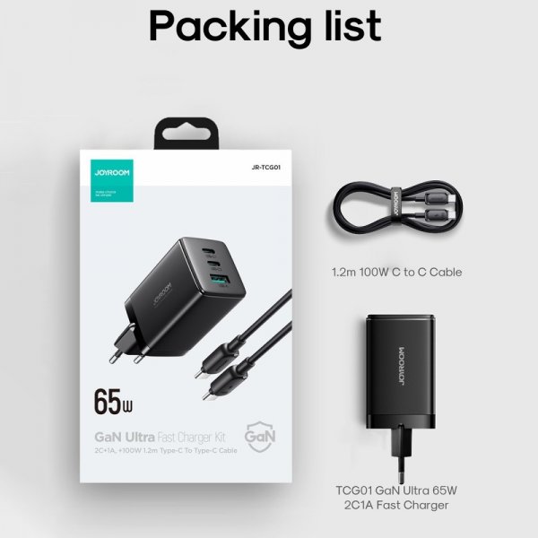 Joyroom Laturi TCG01 65W USB-C-kaapelilla