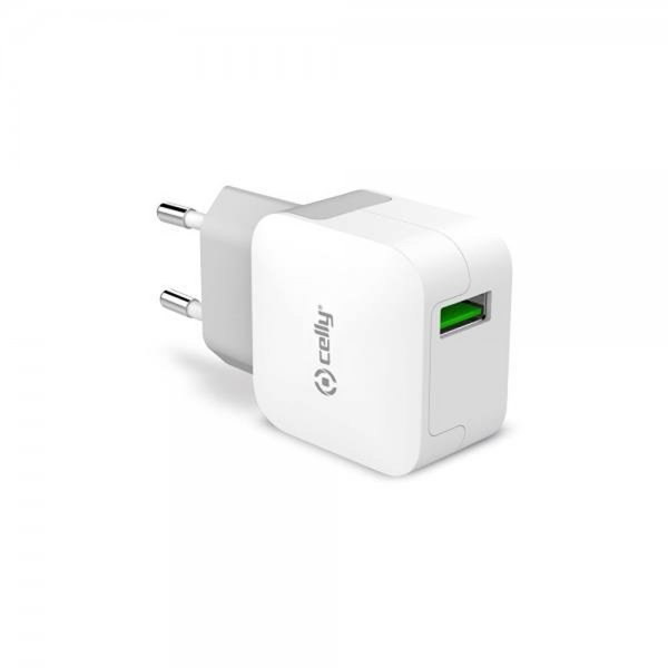 Celly-laturi TCUSBTURBO USB-A 12W, valkoinen