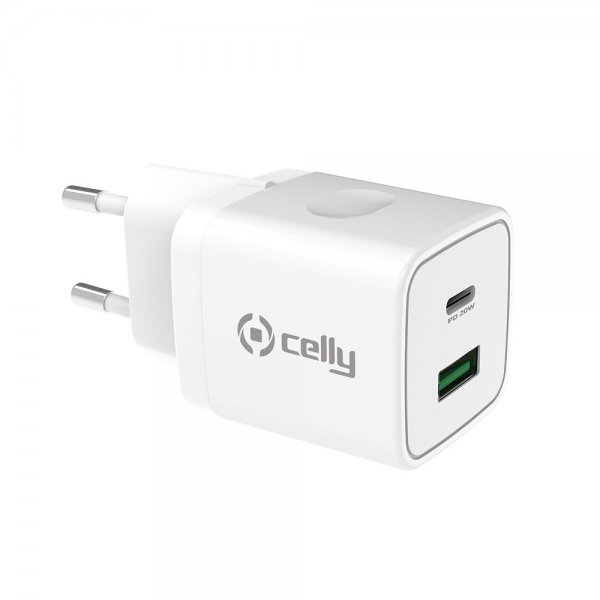 Celly Laturi USB-A/USB-C 20W Valkoinen