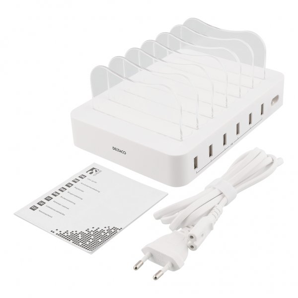 Deltaco Latausasema 50W 6xUSB-A Valkoinen