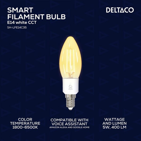 Deltaco Smart Home LED-lamppu Filament E14 WiFi 4.5W