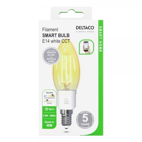 Deltaco Smart Home LED-lamppu Filament E14 WiFi 4.5W