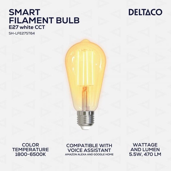 Deltaco Smart Home LED-lamppu Filament E27 WiFi ST64 5.5W