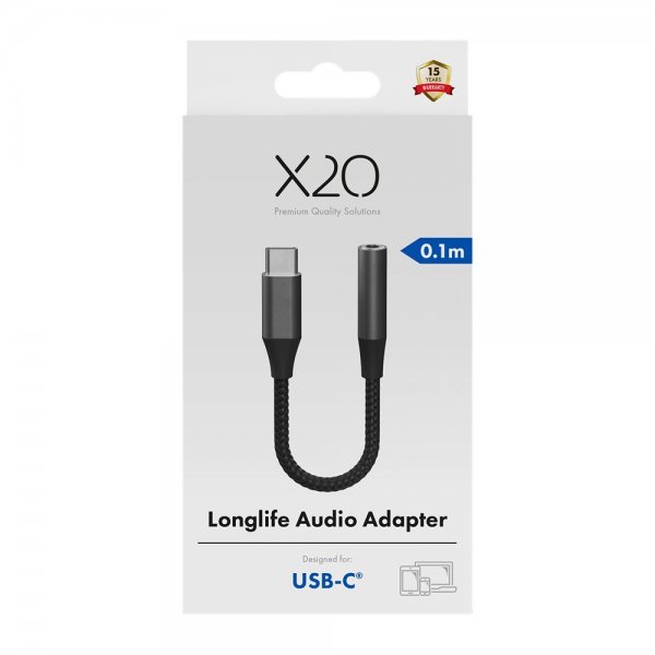 X2O Äänisovitin USB-C–3.5 mm AUX 0,1 m Musta