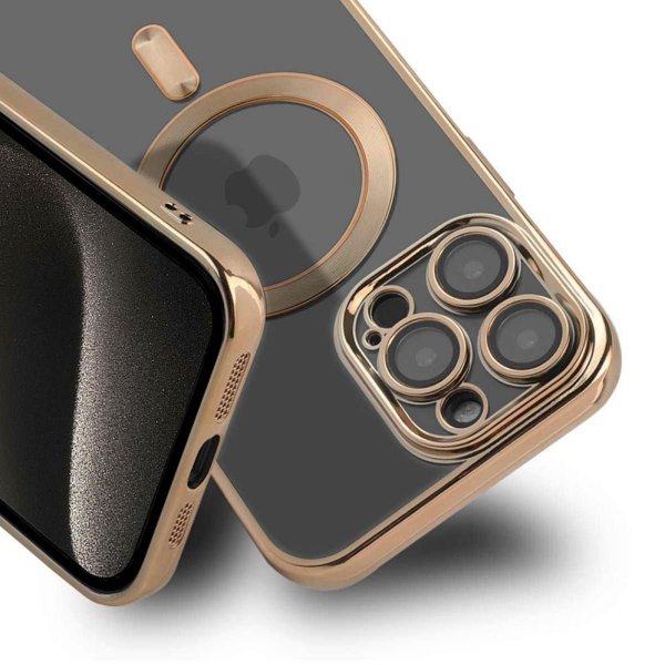 iPhone 15 Pro Max Kuori Kimalteleva Läpinäkyvä MagSafe Kulta
