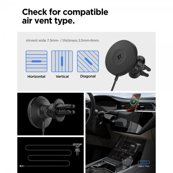 Spigen MagSafe-autoteline langattomalla latauksella OneTap Pro 4 Air Vent