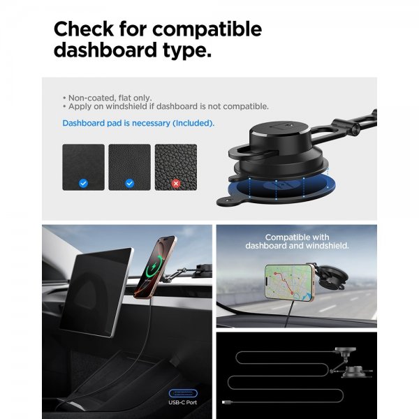 Spigen MagSafe-autoteline langattomalla latauksella OneTap Pro 4 Dashboard/Windshield