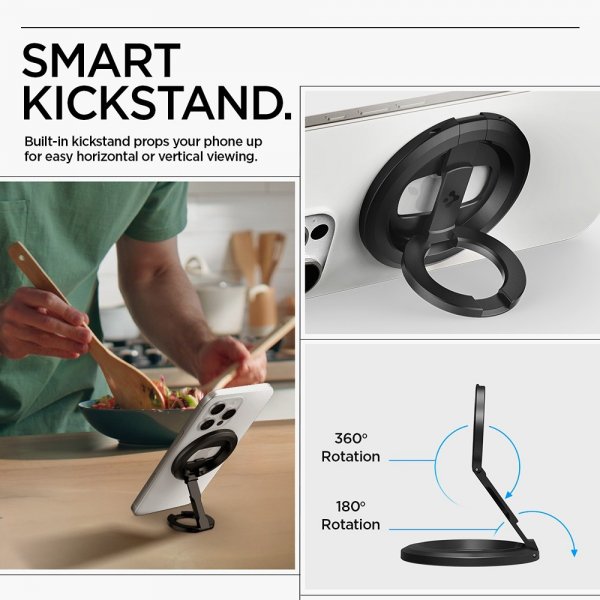 Spigen MagSafe O-Mag -puhelinteline jalustalla Mag Fit, musta