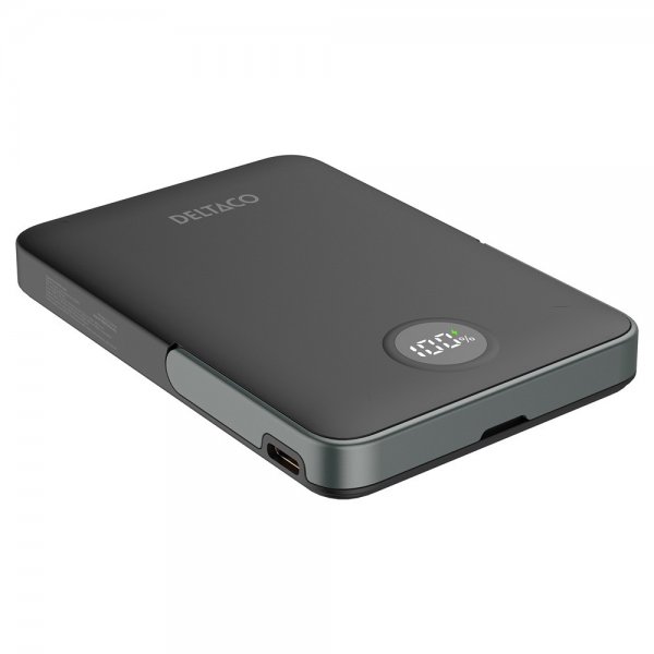Deltaco MagSafe Powerbank jalustalla 5000 mAh 20W Musta