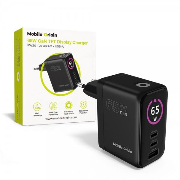 Mobile Origin -laturi näytöllä GaN 65W