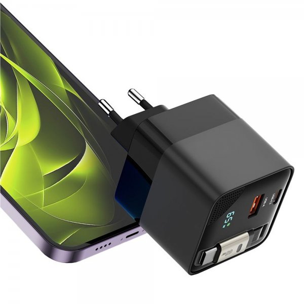 Mobile Origin -laturi näytöllä, GaN 65W, sisäänrakennettu USB-C-kaapeli