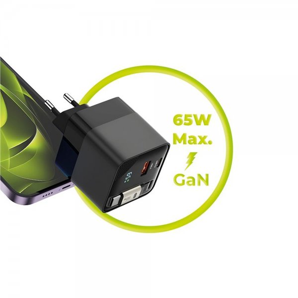 Mobile Origin -laturi näytöllä, GaN 65W, sisäänrakennettu USB-C-kaapeli