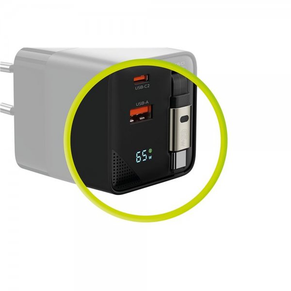 Mobile Origin -laturi näytöllä, GaN 65W, sisäänrakennettu USB-C-kaapeli
