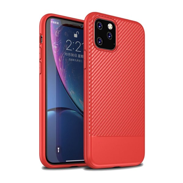 iPhone 11 Pro Max Kuori Hiilikuitukuvio Punainen