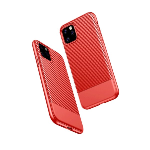 iPhone 11 Pro Max Kuori Hiilikuitukuvio Punainen