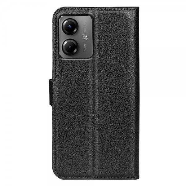 Motorola Moto G14 Litchi-kuvioinen suojakuori, musta