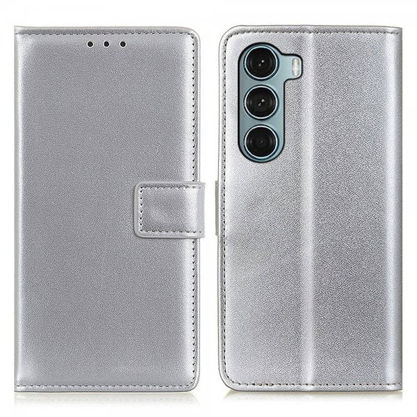 Motorola Moto G200 -kotelo, nahkarakenne, hopea
