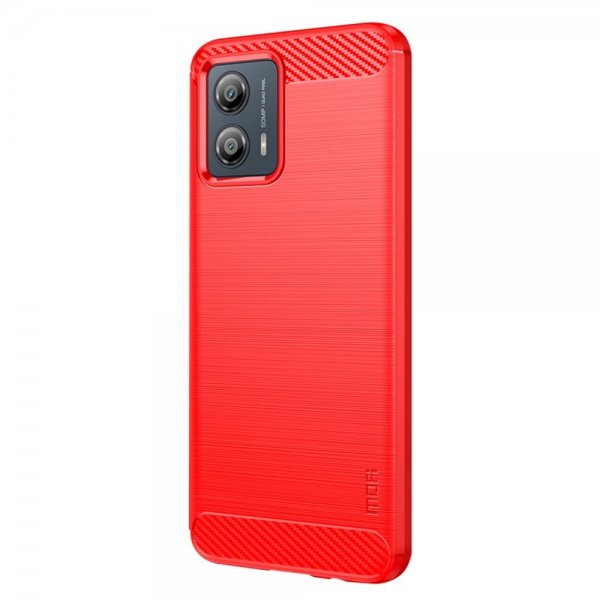 Mofi Motorola Moto G53 5G -suojakuori, harjattu hiilikuitukuvio, punainen