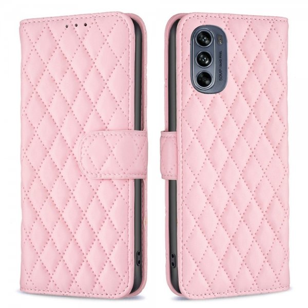 Motorola Moto G62 5G Kotelo Ruutukuvio Ruusukulta