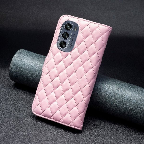 Motorola Moto G62 5G Kotelo Ruutukuvio Ruusukulta