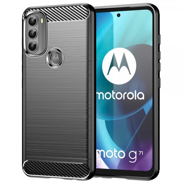 Motorola Moto G71 5G Suojakuori Harjattu Hiilikuitukuvio Musta