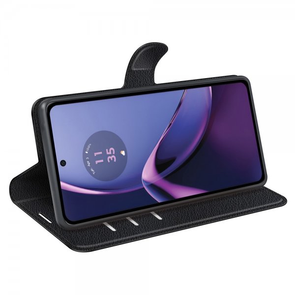 Motorola Moto G84 Litsi Nahkakotelo Musta