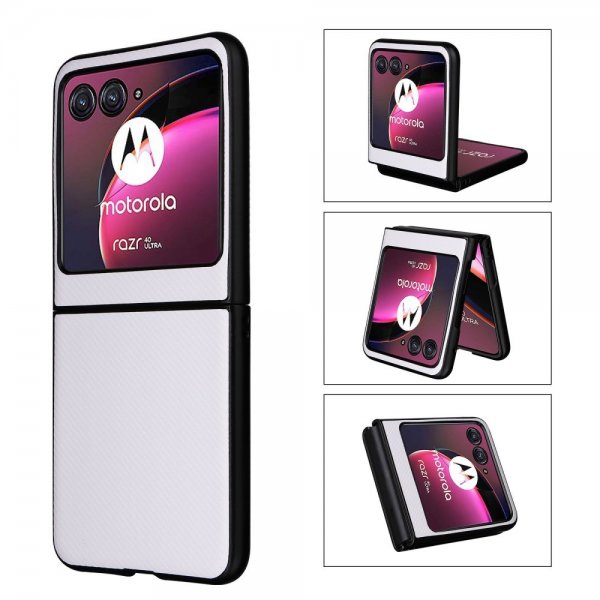 Motorola Razr 40 Ultra Kuori Hiilikuitukuvio Valkoinen