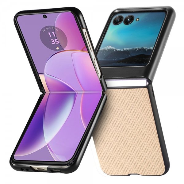 Motorola Razr 40 Ultra -kuori, hiilikuitukuvio, Khaki