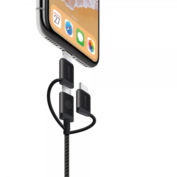 ALOGIC 3-in-1-kaapeli Micro USB/Lightning/USB-C 30 cm Musta