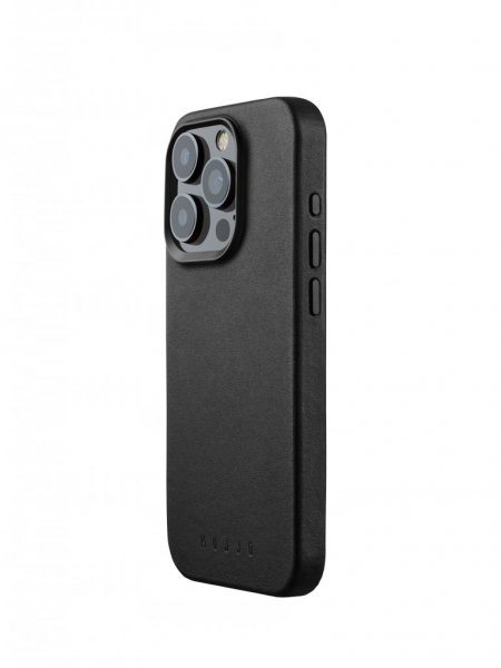 Mujjo iPhone 15 Pro Kuori Täysnahkainen Kotelo MagSafe Musta